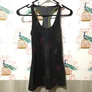 Black floral lululemon racer back tank size 4
